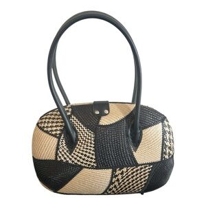 Asiallery Toronto Black & Tan Buntal Woven Handbag Artisan-Made, Patchwork